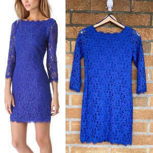 DIANE VON FURSTENBERG  Royal Blue Lace Mini Dress 4